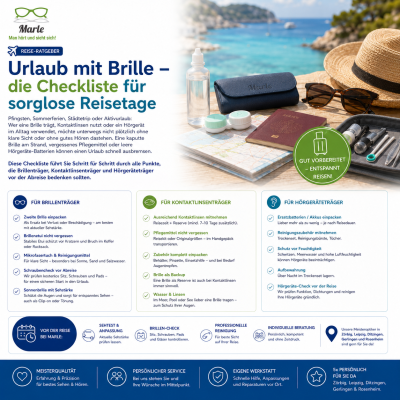 Urlaub mit Brille – Checkliste fuer Brillentraeger und Kontaktlinsentraeger - Urlaub mit Brille - Checkliste fuer Brille, Kontaktlinsen, Hoergeraet | Marle