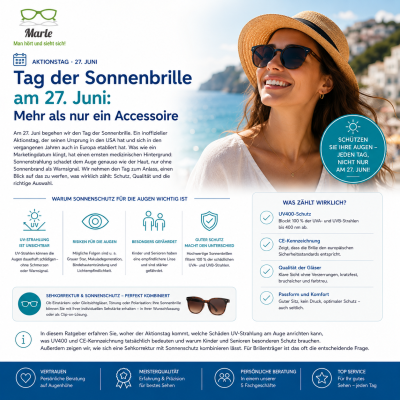 Tag der Sonnenbrille am 27. Juni: Mehr als nur ein Accessoire - Tag der Sonnenbrille 27. Juni - UV-Schutz für die Augen | Marle
