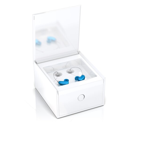 Audinell PerfectClean Trockenbox, Entfeuchter und Reiniger für Hörgeräte - mit UV-C Lampe - Alles in Einem Trockner und Reiniger Hörsysteme - Beseitigt Schweiß - mit Reinigungsflüssigkeit